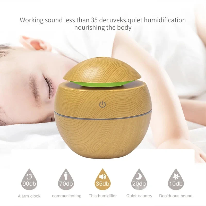 Mini Wood Grain Ultrasonic Humidifier & Essential Oil Diffuser β USB Powered, Silent Cool Mist Purifier