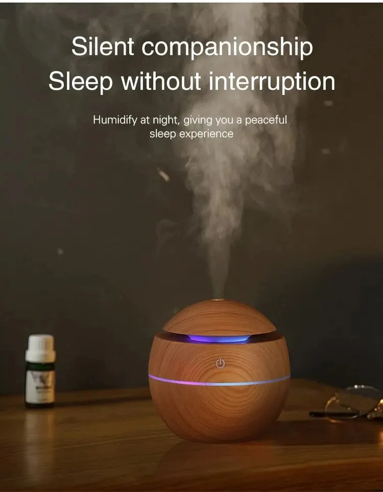 Mini Wood Grain Ultrasonic Humidifier & Essential Oil Diffuser β USB Powered, Silent Cool Mist Purifier