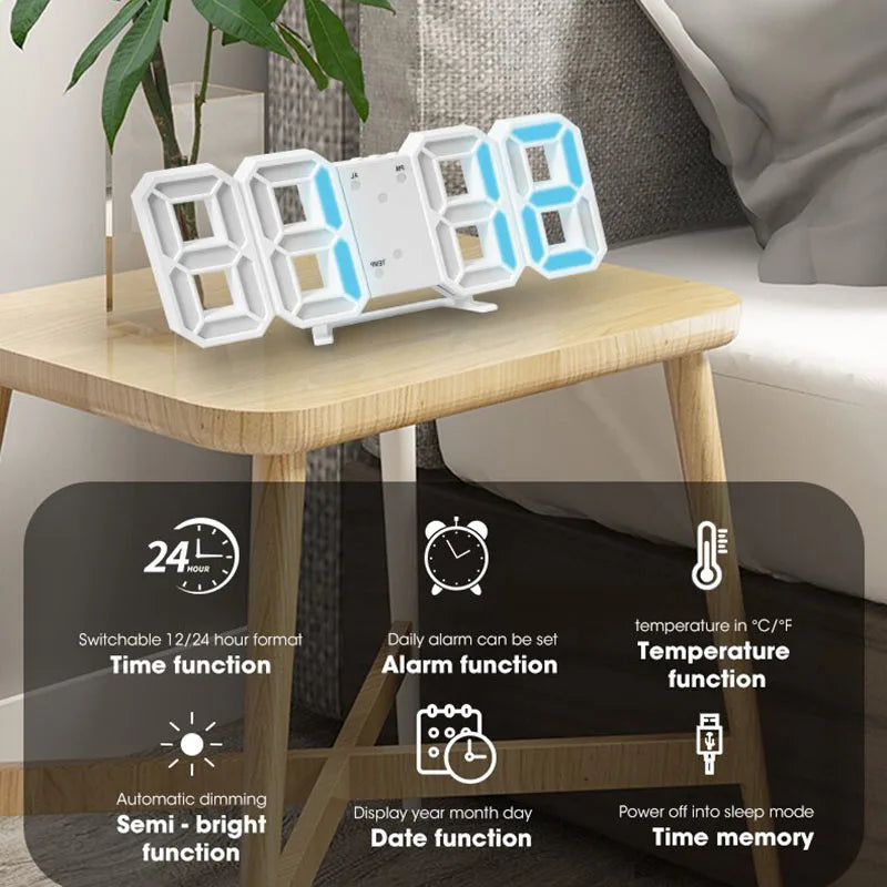 3D Led Wall LED Clock Desk Alarm clock with temperature for home Kitchen Office
