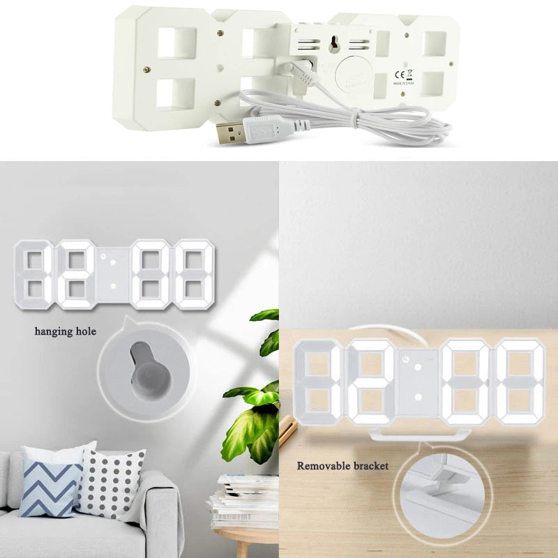 3D Led Wall LED Clock Desk Alarm clock with temperature for home Kitchen Office